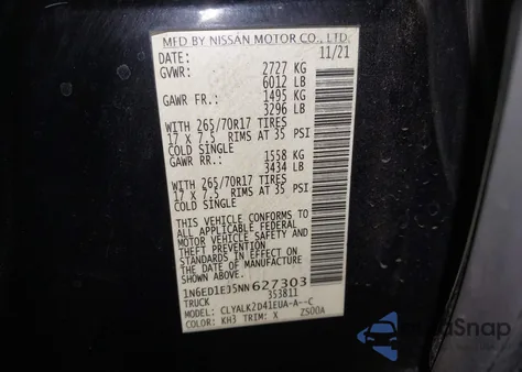 2022 Nissan Frontier Pro-X 4X2 from USA, damaged, VIN 1N6ED1EJ5NN627303